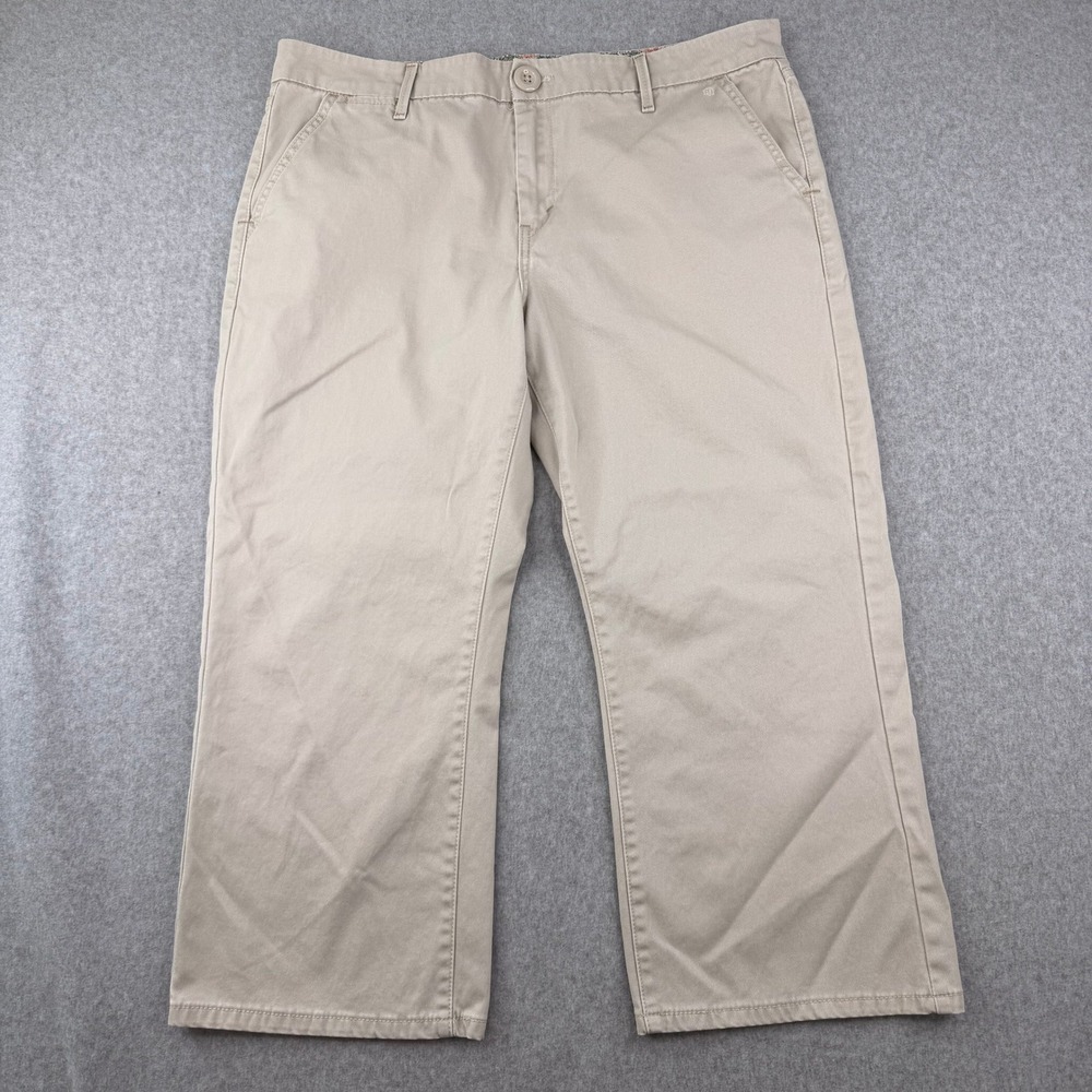 Levis Tab Twills Womens 14 Khaki Chino Pants Straight Leg Cropped Tan Stretch‎ - Picture 2 of 10